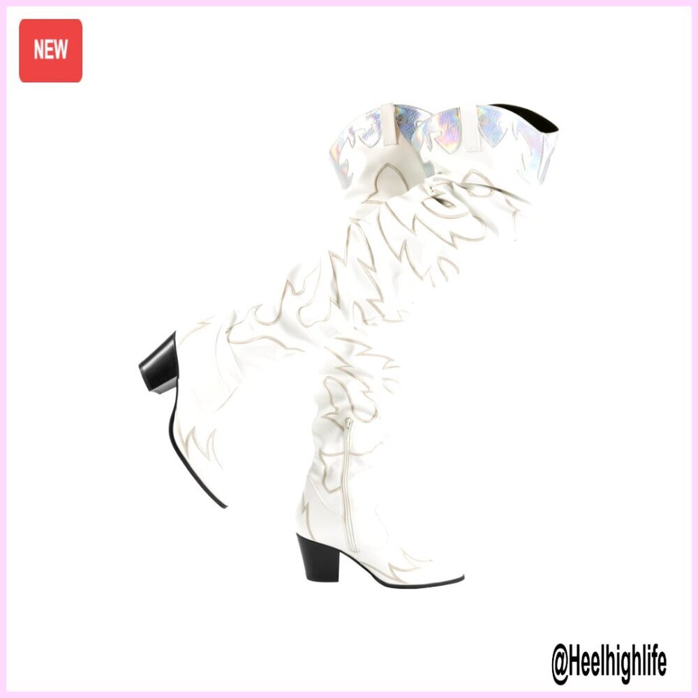 Over the Knee Western Boots with Pointed Toe and Embroidery Detail